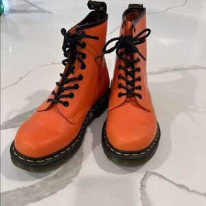 Dr. Martens Orange Combat Boots with Yellow Stitching